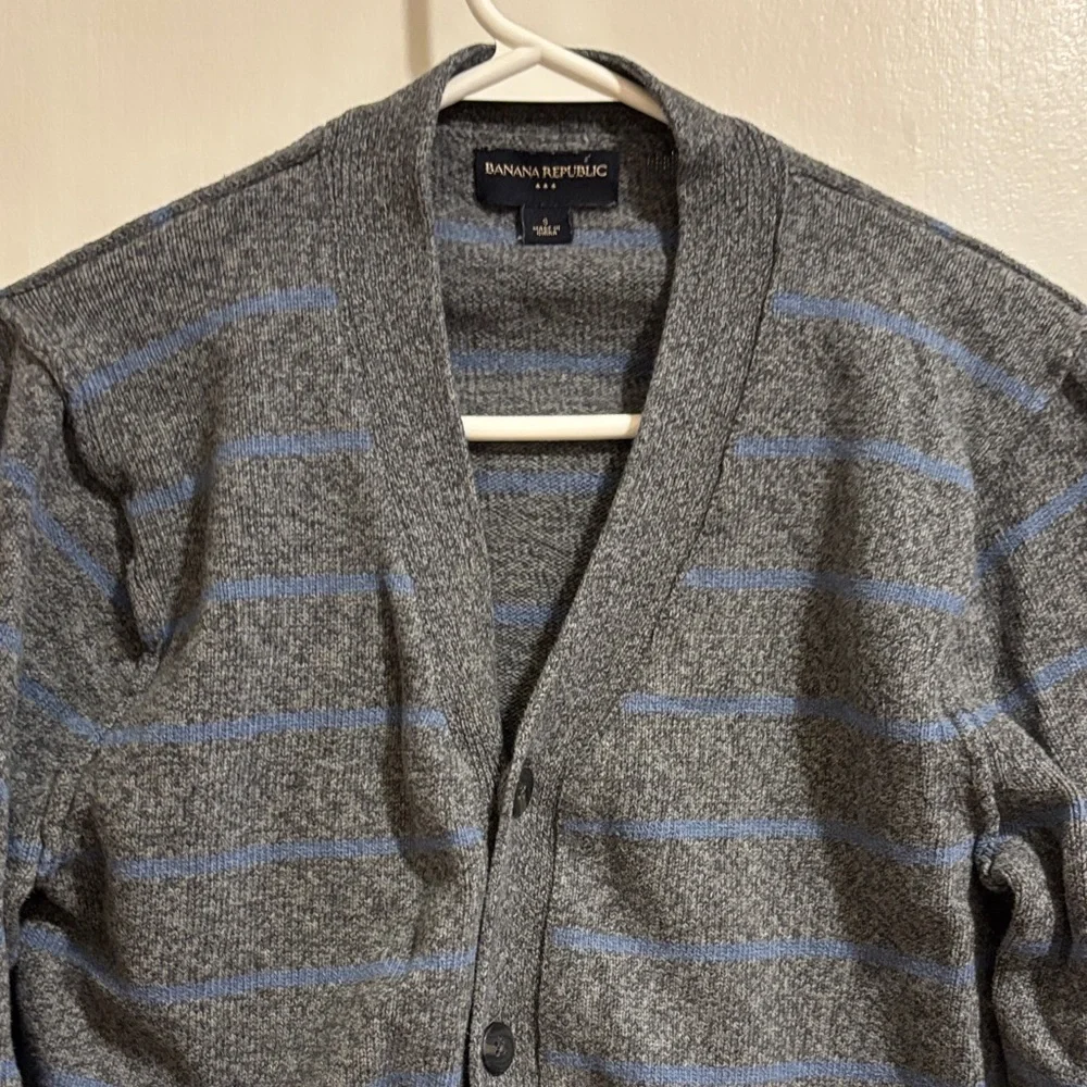 Banana Republic Gray and Blue Striped Cardigan Small Men’s
